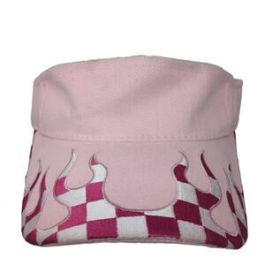 Magic Headwear Visor Hat Pink White OS Flame Checkered Strapback Cotton Logo